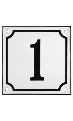 Emaljskylt 1 vit - svart 10 x 10 cm modell 10