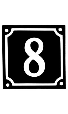 Emaljskylt 8 svart - vit 10 x 10 cm modell 12