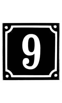 Emaljskylt 9 svart - vit 10 x 10 cm modell 12
