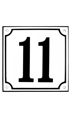 Emaljskylt 11 vit - svart 15 x 15 cm modell 10