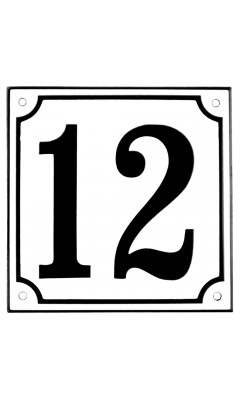 Emaljskylt 12 vit - svart 15 x 15 cm modell 10