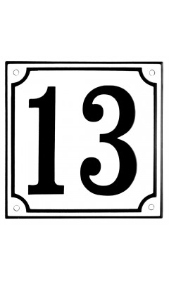 Emaljskylt 13 vit - svart 15 x 15 cm modell 10