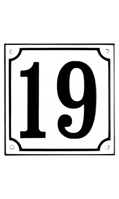 Emaljskylt 19 vit - svart 15 x 15 cm modell 10