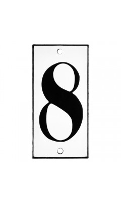 Emaljskylt 8 vit - svart 5 x 10 cm modell 13