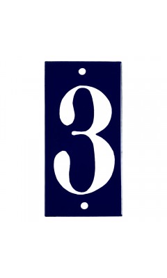 Emaljskylt 3 blå - vit 5 x 10 cm modell 14