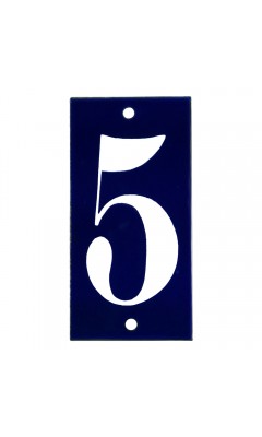 Emaljskylt 5 blå - vit 5 x 10 cm modell 14