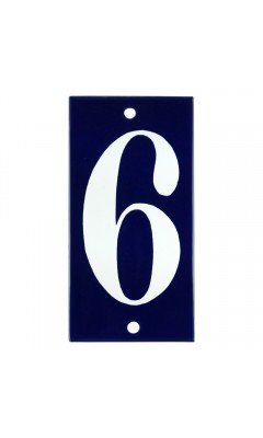 Emaljskylt 6 blå - vit 5 x 10 cm modell 14