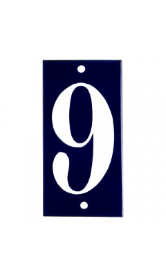 Emaljskylt 9 blå - vit 5 x 10 cm modell 14