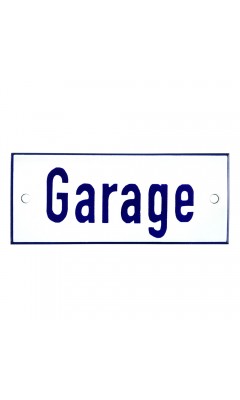 Emaljskylt Garage vit - blå 12 x 5 cm modell 1