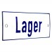 Emaljskylt Lager vit - blå 12 x 5 cm modell 1