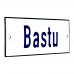 Emaljskylt Bastu vit - blå 12 x 5 cm modell 1