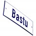 Emaljskylt Bastu vit - blå 12 x 5 cm modell 1