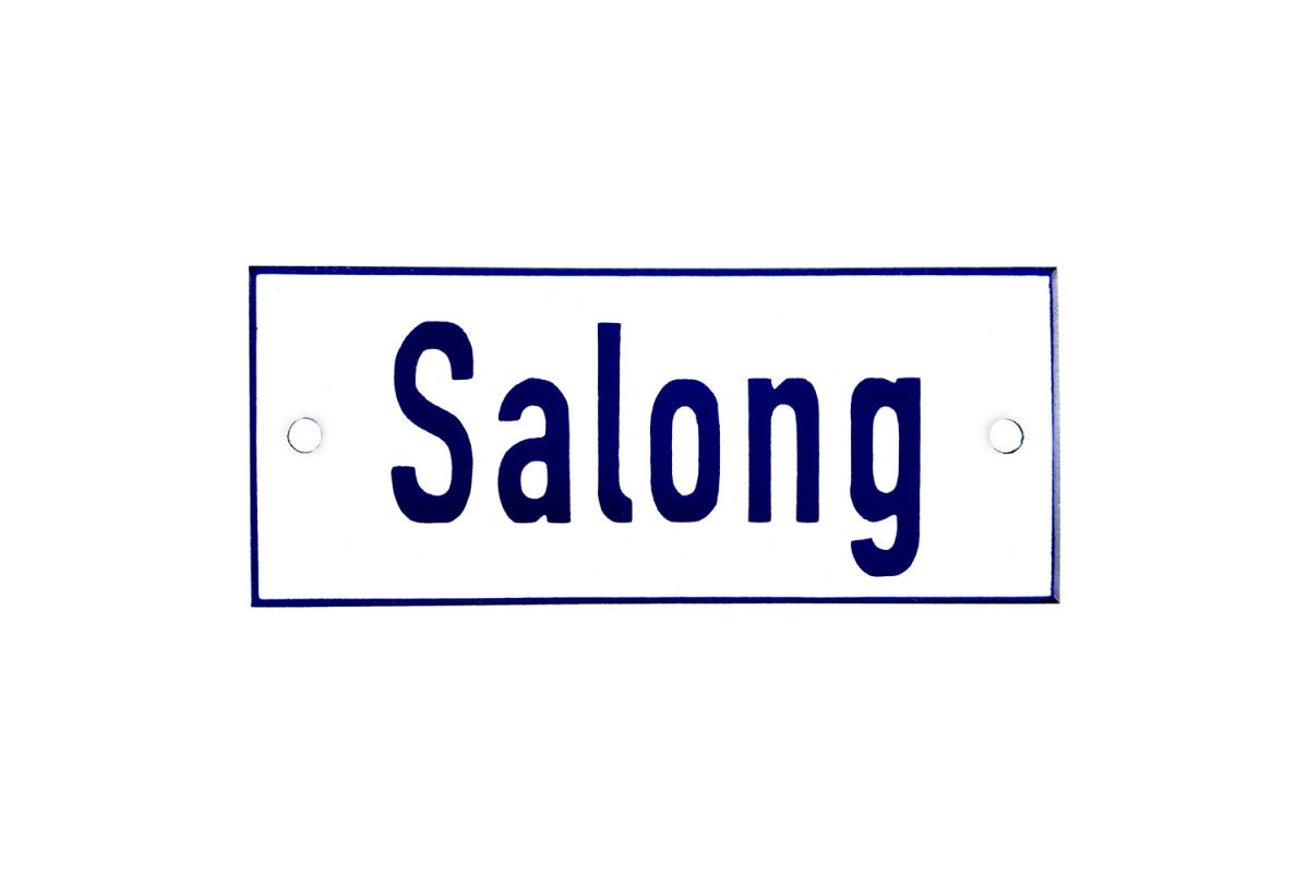 Emaljskylt Salong vit - blå 12 x 5 cm modell 1 Emaljskylt Salong vit - blå 12 x 5 cm modell 1