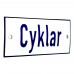 Emaljskylt Cyklar vit - blå 12 x 5 cm modell 1