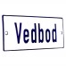 Emaljskylt Vedbod vit - blå 12 x 5 cm modell 1
