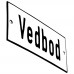 Emaljskylt Vedbod vit - svart 12 x 5 cm modell 2 Emaljskylt Vedbod vit - svart 12 x 5 cm modell 2