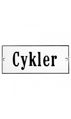 Emaljskylt Cykler vit - svart 12 x 5 cm modell 4
