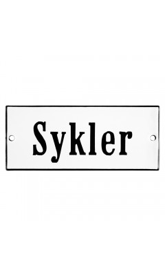 Emaljskylt Sykler vit - svart 12 x 5 cm modell 4