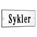 Emaljskylt Sykler vit - svart 12 x 5 cm modell 4