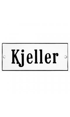 Emaljskylt Kjeller vit - svart 12 x 5 cm modell 4