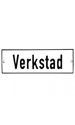 Emaljskylt Verkstad vit - svart 15 x 5 cm modell 2
