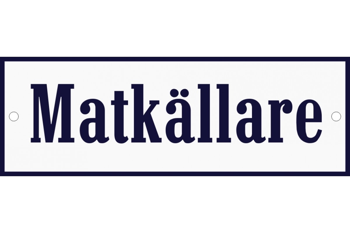 Emaljskylt Matkällare vit - blå 15 x 5 cm modell 3 Emaljskylt Matkällare vit - blå 15 x 5 cm modell 3