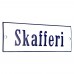 Emaljskylt Skafferi vit - blå 15 x 5 cm modell 3