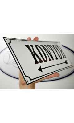 Emaljskylt KONTOR pil vänster vit - svart 45 x 15 cm modell 10