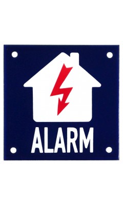 Emaljskylt ALARM flash blå - vit 10 x 10 cm modell 34