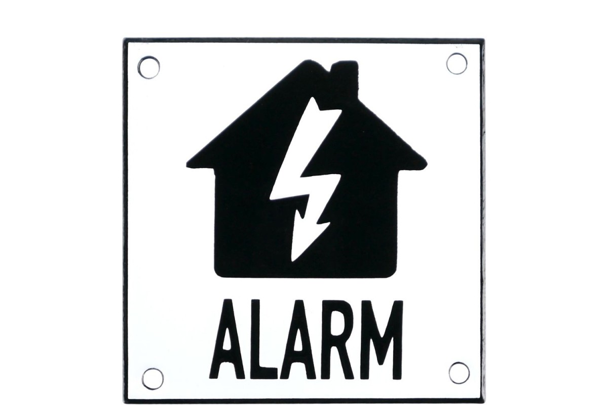 Emaljskylt ALARM flash vit - svart 10 x 10 cm modell 35 Emaljskylt ALARM flash vit - svart 10 x 10 cm modell 35