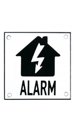 Emaljskylt ALARM flash vit - svart 10 x 10 cm modell 35