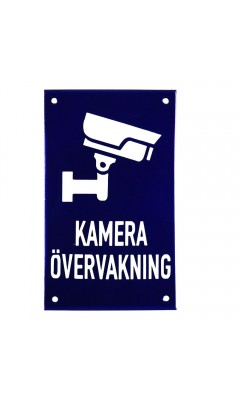 Emaljskylt KAMERA ÖVERVAKNING blå - vit 12 x 20 cm modell 34