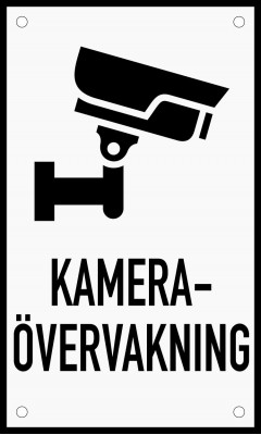 Emaljskylt KAMERA- ÖVERVAKNING vit - svart 12 x 20 cm modell 35