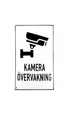 Emaljskylt KAMERA ÖVERVAKNING vit - svart 12 x 20 cm modell 35