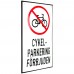 Emaljskylt CYKEL-PARKERING FÖRBJUDEN vit - svart 12 x 20 cm modell 35