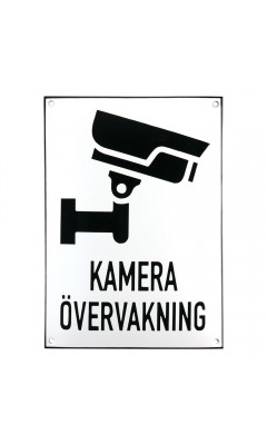 Emaljskylt KAMERA ÖVERVAKNING Large vit - svart 20 x 28 cm modell 35