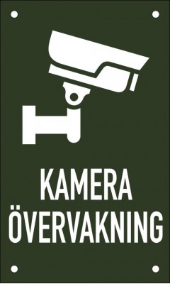 Emaljskylt KAMERA ÖVERVAKNING grön - vit 12 x 20 cm modell 50