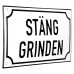 Emaljskylt STÄNG GRINDEN vit - svart 20 x 12 cm modell 39