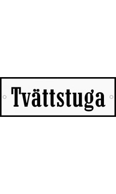 Emaljskylt Tvättstuga vit - svart 15 x 5 cm modell 4