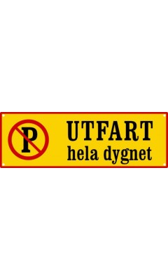 Emaljskylt UTFART hela dygnet gul - svart 36 x 12 cm modell 54
